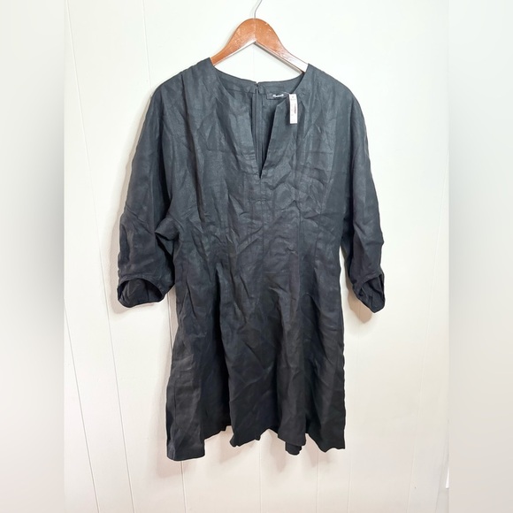 Madewell split neck mini dress in 100% linen black puff sleeve size 12 new - Picture 5 of 9